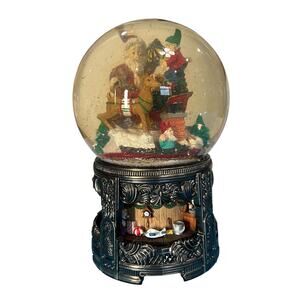 Mercuries 1994 Santa’s Workshop Musical Snow Globe 9” Vintage Christmas Sleigh